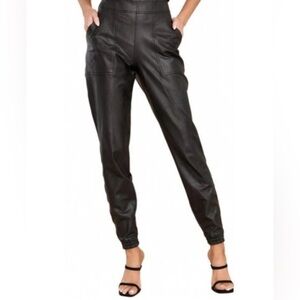 Spanx Faux Leather Black Jogger Pants Pull on High Waist Size Large